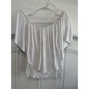 Boston Proper White shirt Sexy Off Shoulder Spring Top Blouse fairy boho Med